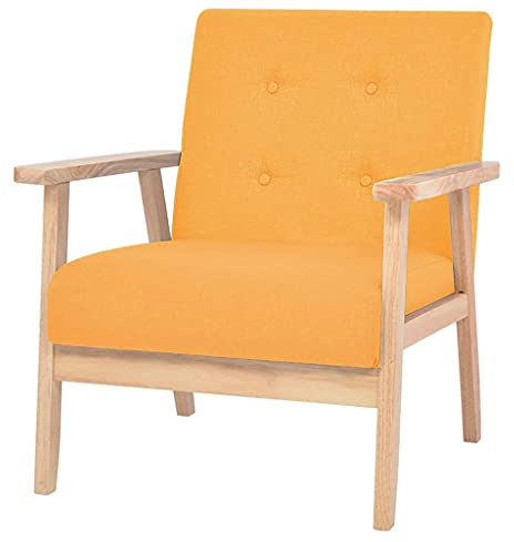 KTHLBRH Sessel aus gelbem Stoff, Retro-Sessel, Gestell aus robustem Holz und weichem Stoff, gepolstert, für Wohnzimmer