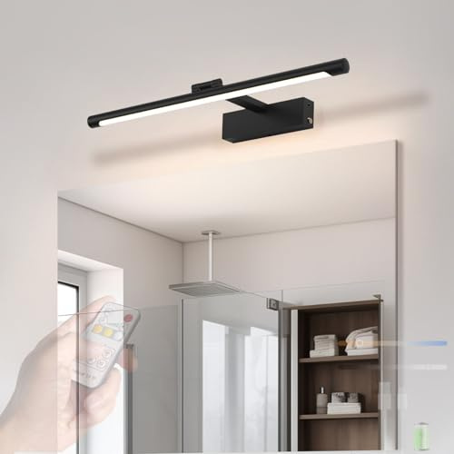 TZSMUM LED Applique Murale avec Télécommande Lampe Murale 2700K-6500K Dimmable Luminaire Mural Intérieur Rotatifs 180° Éclairage Mural USB Rechargeable pour Miroir Toilette Meuble (Noir,53cm)