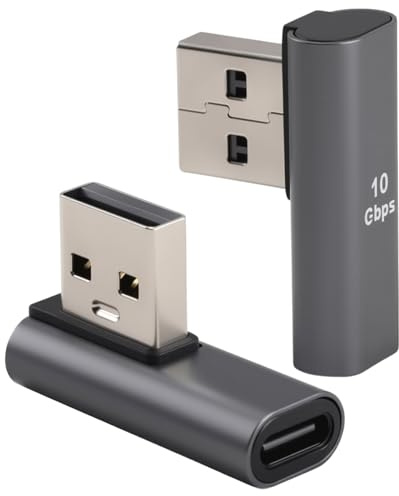 JinRuiCPeng 2 PCS A90° Angle USB C à USB Adaptateur, 10Gbps USB 3.1 Mâle vers USB C Femelle, Connecteur Angle L en Aluminium, USB-C vers USB-A Angle pour Charge Rapide et Transfert Vidéo
