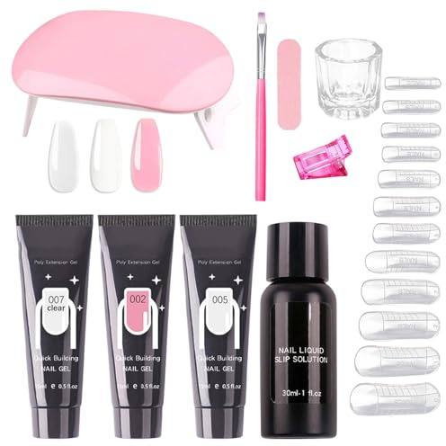 Anfänger Poly Nail Gel Kit, Maniküre Zubehör, Komplettset für Gelnägel, Für Anfänger Profis Damen Mütter und den Wohlfühl-Tag zu Hause oder im Salon