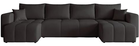 U Form Wohnlandschaft mit Schlaffunktion und Bettkasten 318 x 145 cm | 318 x 145 x 79 cm, Samt, Viel Platz, Wohnen und Schlafen, Integrierter Bettkasten