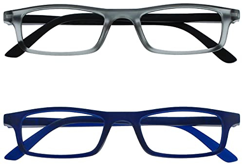 OPULIZE The Reading Glasses Company Matt Grey Black Navy Blue Lightweight Readers Value 2 Pack Mens Womens Spring Hinges RR17-73 +3.50