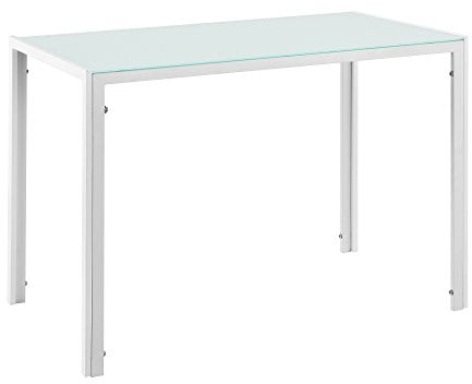 Table de Salle à Manger Design Meuble Minimaliste pour Cuisine Salon Plateau en Verre Pieds en Acier 105 x 60 x 75 cm Blanc