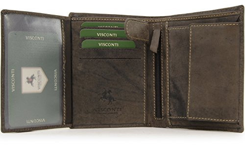 VISCONTI - Portefeuille Homme Cuir - Porte Monnaie Moyen - Porte Carte 6 Emplacements pour Cartes - RFID - Boîte Cadeau - 709 Rifle - Marron Foncé