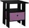 URBNLIVING 3 Tier Black Wooden Modern Side End Table With Colourful Drawer (Pink)