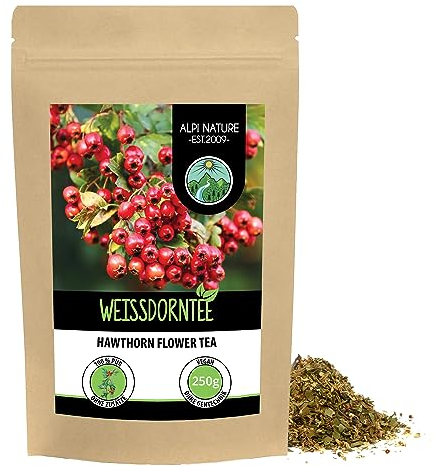 Alpi Nature Aubepine Tisane 250g, Тhé en Vrac, Feuilles et Fleurs d'Aubépine Séchées et Coupées