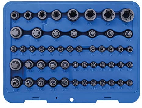 BGS 9839 | Bit-Einsatz- und Steckschlüssel-Einsatz-Satz | E-Profil/ T-Profil (für Torx) / mit Bohrung / TP-Profil (für Torx Plus) | 52-tlg.