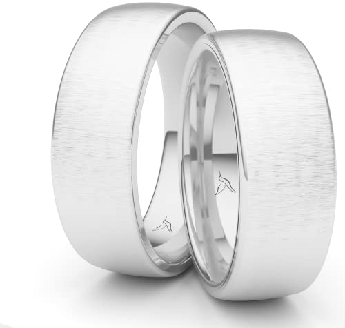 Kolibri Rings Partnerringe Silber 925 Paarpreis Massiv 7 mm Breite Nickelfrei Freundschaftsringe Trauringe Eheringe 100% Made in Germany- Inkl. Gratis Etui + Gravur (Quermatt)