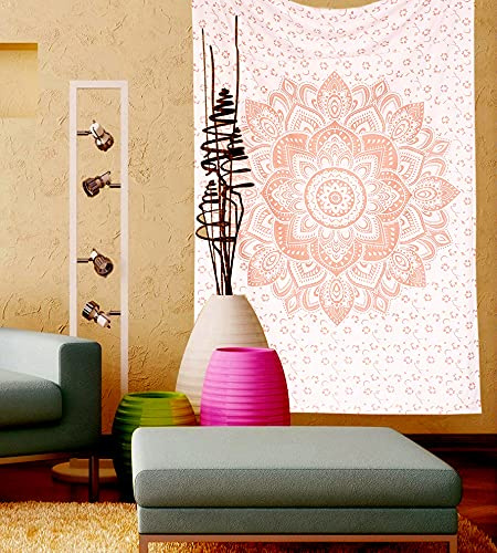 raajsee Rose Gold Mandala Bedroom Aesthetic - Indie Wall Tapestry Hippie Room Decor - Boho Wall Art - Trippy Small Wall Hanging - White Gold, Poster (30x40 Inches / 76x101 Cms)
