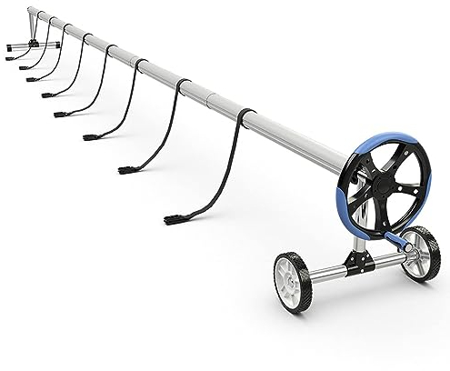 DREAMADE fahrbar Aufrollsystem aus Aluminium&Edelstahl, für Solar- und Poolplanen, Poolüberdachung, Abrollvorrichtung, Pool Aufroller mit Einstellbarer Länge bis 550 cm
