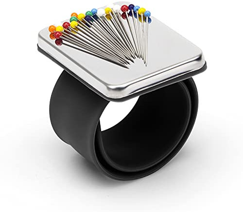 Magnetisches Handgelenk-Nähen, tragbares Armnadelkissen, magnetisches Nadelkissen mit Armband für Nähsammlung, Haarstylisten und Quilten (schwarz)