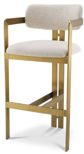 Casa Padrino Luxus Barstuhl Creme/Messing 53 x 44,5 x H. 107 cm - Gepolsterter Edelstahl Barhocker - Luxus Barmöbel