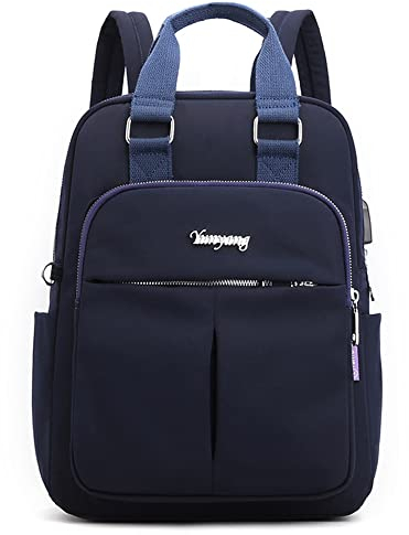 VARLIVOO Femmes Sac à Dos avec USB Port Cartable Sac à Dos Ordinateur Portable 13 Pouces Sacs D'école Collège Voyager Commuer Camping Imperméable Polyester Bleu Marine