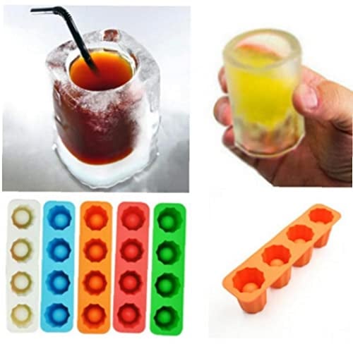 Ice Shot Glass Mould Silicone Tray, 4pcs Ice Cubes Frozen Glass Ice Cube Tray Frozen Party Drink Shot Maker