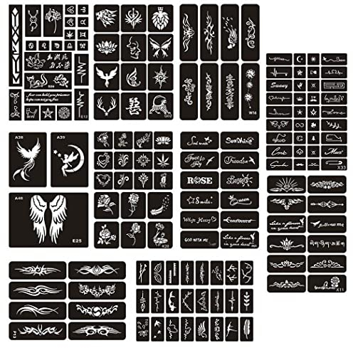 Borsgye 10 Blatt Temporäre Tattoo Schablonen Wiederverwendbare Glitter Tattoo Aufkleber Temporäre Tätowierung Airbrush Tattoo Schablonen Arm Zurück Körper Bemalung - TSD006