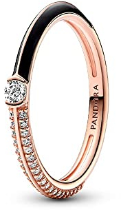 PANDORA ME Pavé & Schwarz Doppelring aus Sterlingsilber mit Zirkonia in der Farbe Roségold-Schwarz, PANDORA ME Collection, Gr.58, 182528C01-58