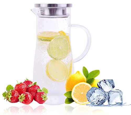 Glas Krug karaffe mit Deckel 1,4 Liter für Eistee Wasser Säfte Krug Wasserkrug Wasserkaraffe (1 Stück)