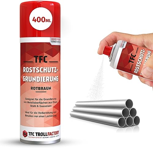 TFC Rostschutz Grundierungsspray- Hochwirksames, Schnelltrocknendes Anti-Rostspray - Rostschutzfarbe mit Kratzfestigkeit - Überlackierbar - Roststop in Rotbraun für Innen- und Außenbereich | 400 ml