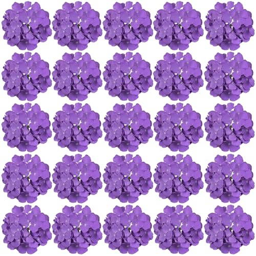 FagusHome 30 teste di ortensie artificiali in seta, fiori e steli, ortensie finte, per la decorazione della casa e del matrimonio (viola)