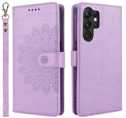 ELTEKER Handyhülle für Samsung Galaxy S23 Ultra Hülle, Klapphülle Lederhülle mit Kartenfäch Handytasche Schutzhülle für Samsung Galaxy S23 Ultra, Violett