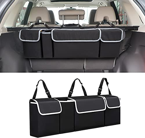 Adunsiaoto Mehrere Fächer Auto Organizer Kofferraum, Kofferraum Organizer, Kofferraum Oxford Stoff Wasserdicht Abnehmbar Kofferraumtasche, für Reisen, Camping(Schwarz)
