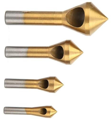 4pcs Countersink Drill Bit Set Deburring Chamfer Drill Bits, Titanium Coated High Speed Steel Countersink Bit for Metal, Wood, Wool, Plastic, DIY, Gold