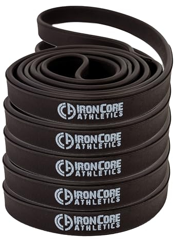 Iron Core Athletics Premium-Übungsbänder – ultra-langlebig, rutschfest, Komfortkantenwiderstand – getestet über 30 K Züge – 5 Stück schwarzes Band – 13,6–22,7 kg Widerstand