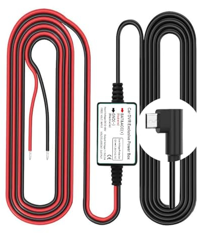 Gebildet Kit de Câblage pour Caméra Embarquée, Port Connecteur micro USB L, Protection Basse Tension Pour Caméras Embarquées, DC 12V–24V à 5V/2.5A max, kit de Câble de Chargeur de Voiture avec Fusible