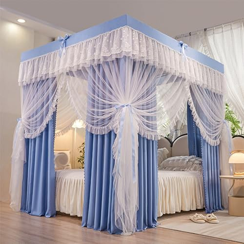 Himmelbett-Vorhänge, Bettvorhänge, eleganter Stil, Prinzessin, 4 Eckpfostenbett, einfarbig, Betthimmel-Vorhang, doppellagiger Vorhang für Doppelbett/Queensize/Kingsize-Bett, Schutz