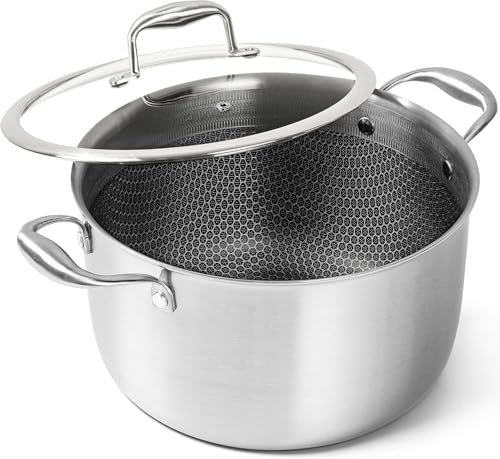 MICHELANGELO Tri-ply Stainless Steel Stock Pot, 8L Soup Pot with Lid | Excellent Heat Distribution And Durability, Ideal For Soups Pasta Stews And Family Cooking, Built For Long Lasting Use