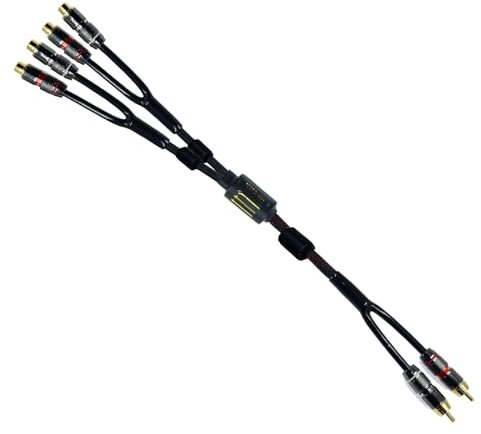 Unifizz 1.5ft Shielded RCA Splitter Subwoofer Stereo Audio Video Cable 2 Male to 4 Female Dual Speaker Y Adapter Connector Extension Cord 24k Gold Plated