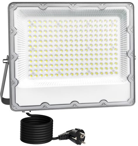 MEEKBOS Foco LED Exterior 200W(Equivalente a 1500W),IP66 Impermeable,20000LM,6500K Luz Blanca Fría,Con enchufe Schuko para Jardín, Patios, Parking, Hotel, Naves,220-240V AC 50Hz