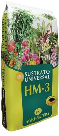 Sustrato Universal 10 litros HM-3 Agrinatura – También: 20, 50 y 70 litros - Mezcla: Turba, Fibra de Coco, Perlita, leonardita y 4 Meses de fertilización. Ideal para Plantas de Interior y Exterior