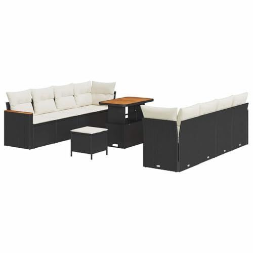 vidaXL Garten-Sofa-Set mit Kissen mit Speicher Schwarz Poly Rattan, Moderne Gartenlounge, wetterfestes modulares Möbel, Sofa für Terrasse, entspannendes Sitzen