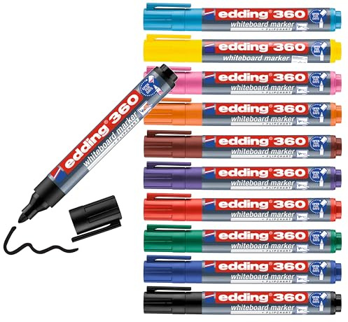 edding 360 Whiteboardmarker - bunte Farben - 4 Whiteboard Stifte - Rundspitze 1,5-3 mm - Boardmarker abwischbar (sortiert, 10 + 1 Set)