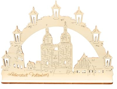 Mini Schwibbogen Lutherstadt Wittenberg Stadtkirche, 9 cm Miniatur - Holzkunst aus Sachsen