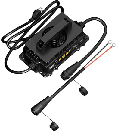 Power Queen 36V (43.8V) 25A LiFePO4 Battery Charger IP65 Waterproof Dustproof for 36V LiFePO4 Lithium Battery,LED Display,Perfect for 36Volt Golf Cart,RV, 36V Trolling Motors