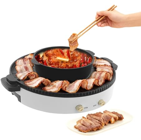 Elektrischer Hot Pot mit Grillfunktion, 2200W Elektrogrill 2 in 1 Multifunktion Elektrische Grill Hot pot mit Abnehmbar Kochplatte, 2,7 L Füllvolumen, für Wohnheim Zuhause (Weiß, Einzelner Topf)
