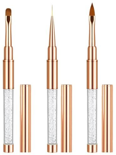 BDEPSTR Pinceau Nail Art Ongles,Lot de 3 Pinceaux de Nail Art avec Pinceau à Liner Fin,Accessoires Ongles Poignée Diamant,pour Vernis à Ongles Gel Manucure Salon DIY