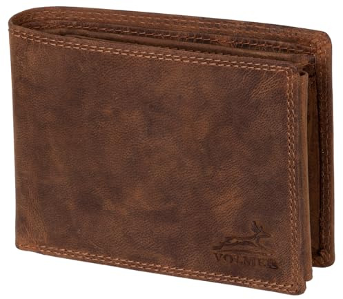 Fa.Volmer ® Leder Geldbörse Herren - extra-stabile Doppelnaht - 9 Fächer für Kreditkarten - Querformat - VO11 (03 Hunter Braun)