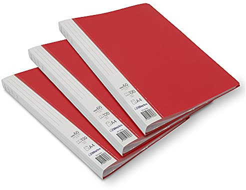 3A Lot de 3 Protèges Documents A4, 120 Vues, 60 Pochettes transparentes grainées, Couverture Premium en Polypropylène Opaque, Tranche personnalisable, Rouge
