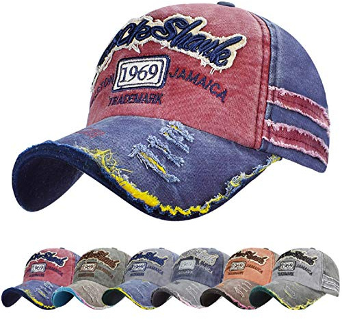 UMIPUBO Baseball Cap Classic Sports Casual Plain Sun Hat Unisex Adjustable Rock Shark Vintage Distressed Cotton Baseball Caps Edge Grinding Do Old Hat (Wine, One Size)