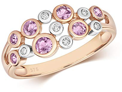 Stunning 9ct Carat Rose Gold Ladies Diamond Ring Brilliant Cut 0.06 Carat H-I - I1 with Pink Sapphire WJS29712RSJ