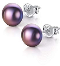 Amberta Boucles D'Oreilles pour Femme en Argent 925/1000 avec Perles: 6-7 mm/Perle Foncée