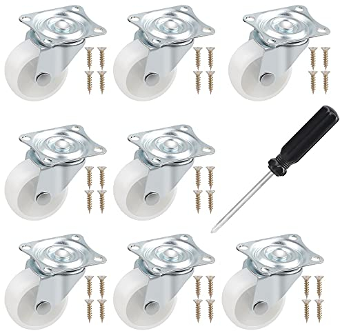 DBREAKS Lenkrollen Set Ø38MM, 8 Stücke Rollen für Möbel, Möbelrollen ohne Bremse, 360° Drehbar Rollen, Industrierollen Weiß, mit 1 Schraubendreher und 32 Schrauben, Höhe 50MM, Gesamttragkraft 160KG