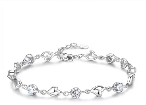 HEVIBK Bracelet en cristal de saphir, bracelet coeur, bracelet diamant zircon, bracelet femme simple (Blanc)