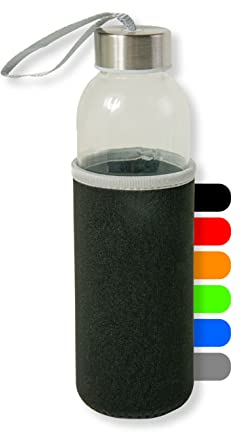 Artexia Bouteille en Verre de 500 ml, la Bouteille en Verre est écologique, Bouteille en Verre est Idéal pour le Bureau, le Yoga, le Fitness… (Noir, 1)