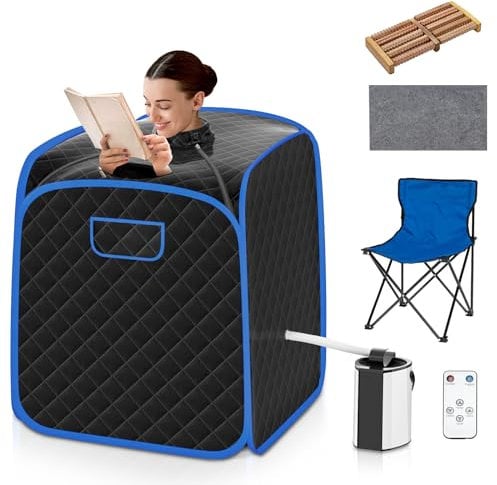Multigot Portable Steam Sauna, Personal Full Body Sauna Spa with Remote Control, Folding Chair and Foot Massage Roller, Lightweight Foldable Home Sauna Tent (Black)
