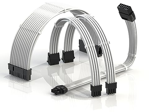 LINKUP - AVA 12VHPWR PCIE 5.0 Stromverlängerungskabel|600W 16AWG|UL-zertifiziert, ummantelt, geformte Stecker|4-teiliges Set für RTX5000 RTX4000 GPUs|Steigert die Gaming-Performance|30cm Weiß