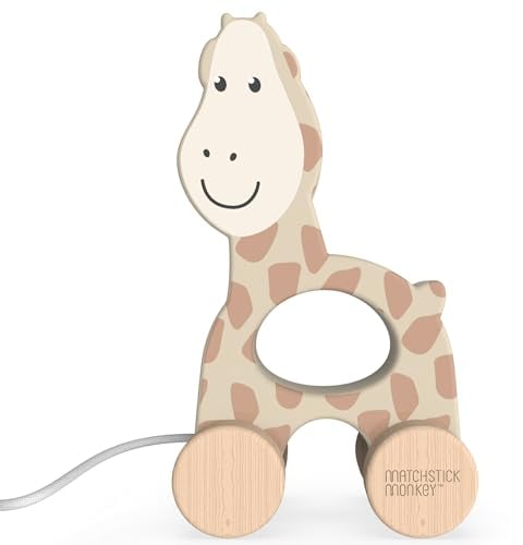 Matchstick Monkey, Playtime Wooden Pull Along Toy, Race or Push to Encourage Imaginative and Creative Play, Easy Grip, 12 Months Old+, Giraffe